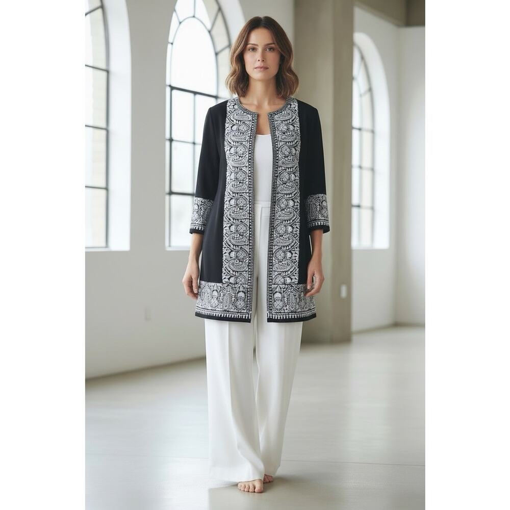 Kobi‎ Halperin Embroidered Topper Coat Black Size XS Boho Luxury $798 Retail